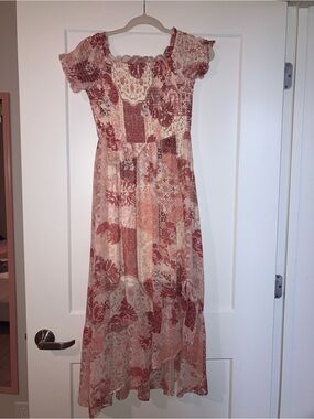 Maurices Pink and Cream High-Low Floral Maxi Dress